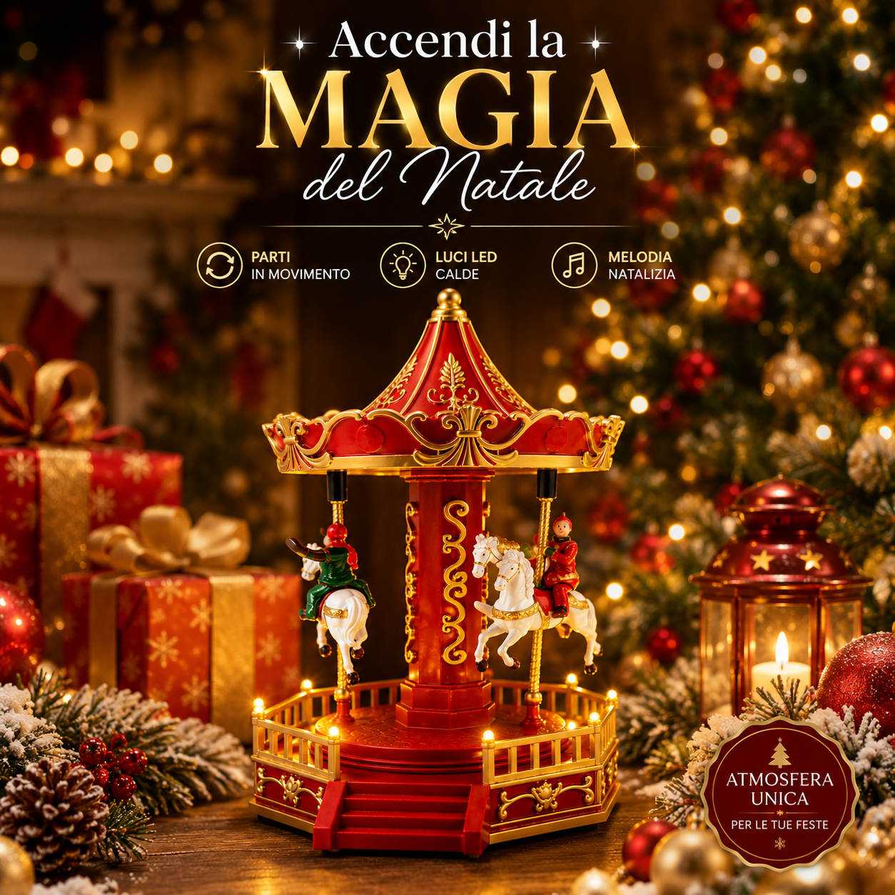 piccola giostra natalizia carosello con cavalli in movimento luci led e melodia decorazione di natale 19,5 cm - foto 5 piccola giostra natalizia carosello con cavalli in movimento luci led e melodia decorazione di natale 19,5 cm - foto 5