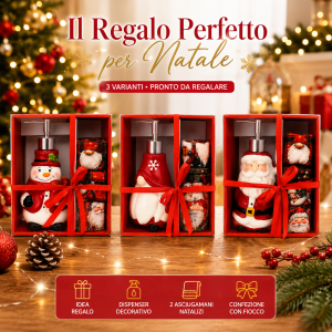 Set regalo natalizio dispenser sapone con 3 asciugamani decorativi varianti babbo natale pupazzo di neve e gnomo