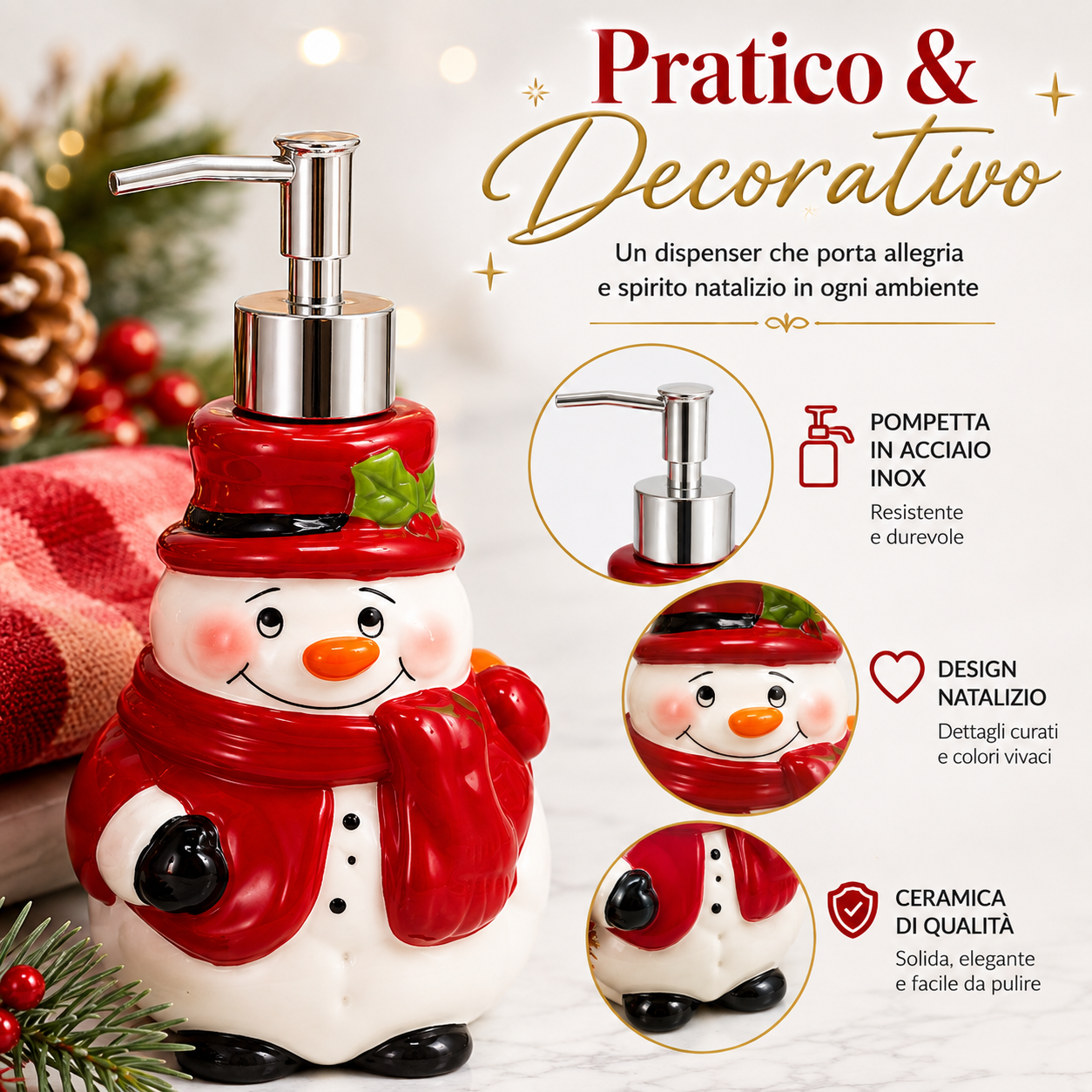 set regalo natalizio dispenser sapone con 3 asciugamani decorativi varianti babbo natale pupazzo di neve e gnomo - foto 3 set regalo natalizio dispenser sapone con 3 asciugamani decorativi varianti babbo natale pupazzo di neve e gnomo - foto 3