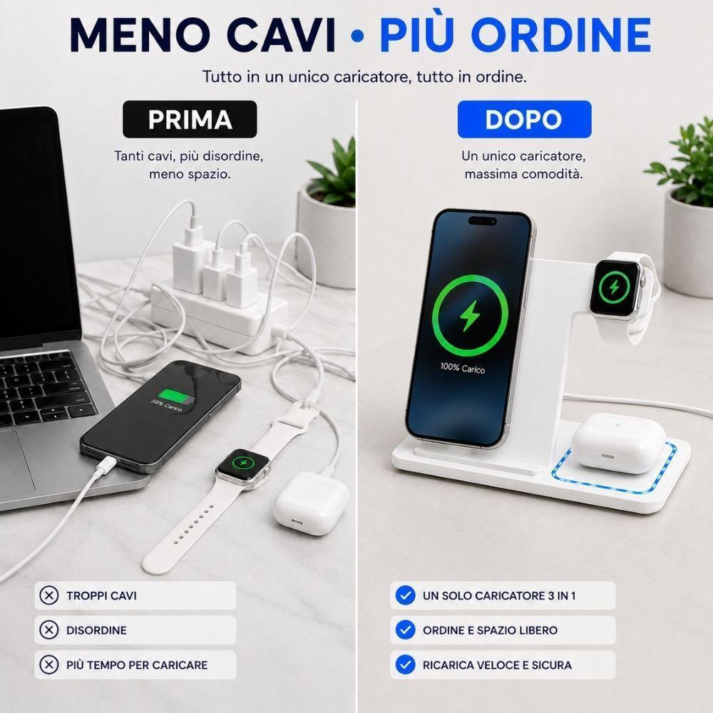stazione di ricarica wireless 3 in 1 per smartphone smartwatch e auricolari - foto 3 stazione di ricarica wireless 3 in 1 per smartphone smartwatch e auricolari - foto 3