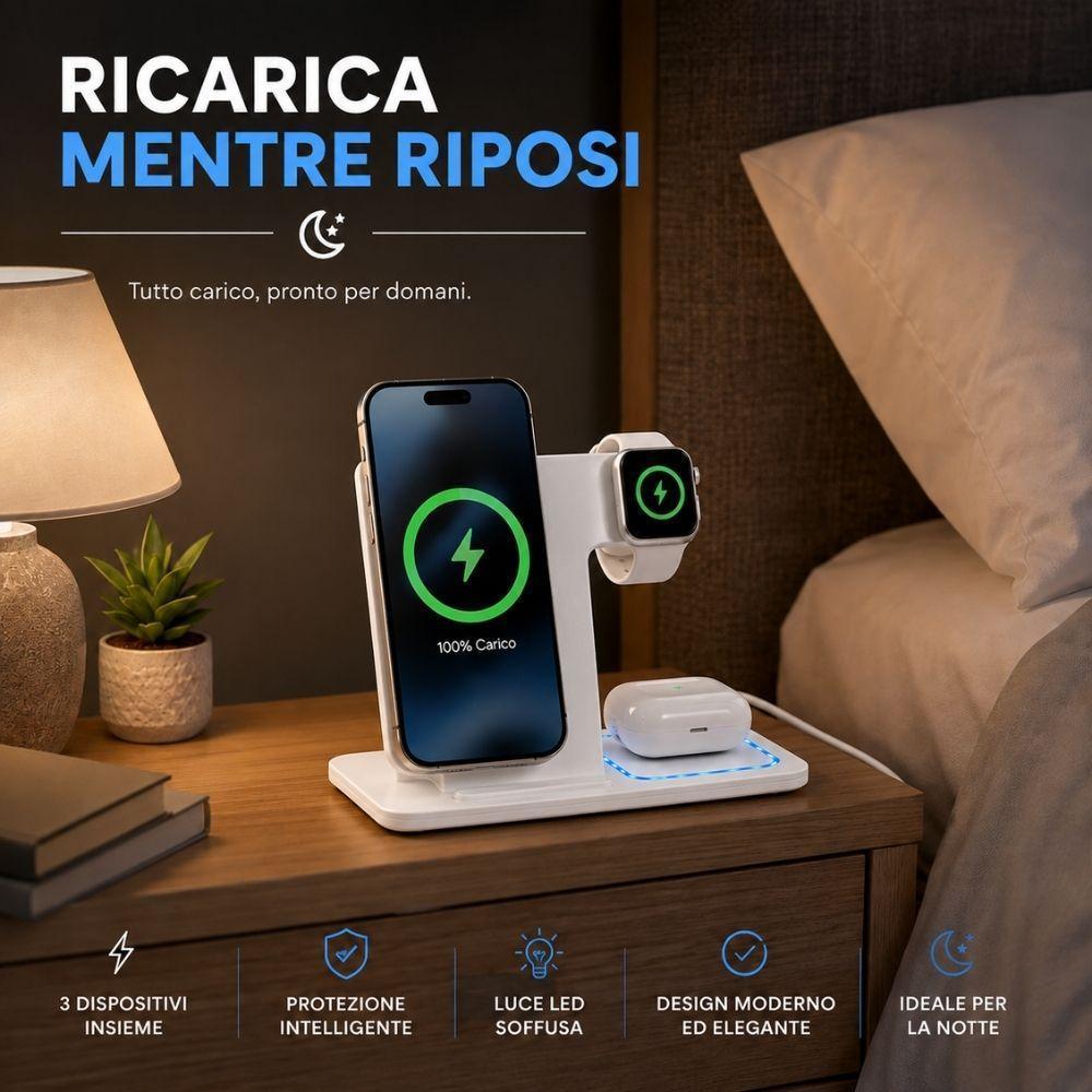 stazione di ricarica wireless 3 in 1 per smartphone smartwatch e auricolari - foto 5 stazione di ricarica wireless 3 in 1 per smartphone smartwatch e auricolari - foto 5