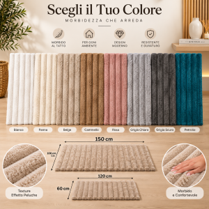 Tappeto morbido effetto peluche a righe in rilievo 60x120 e 100x150 cm
