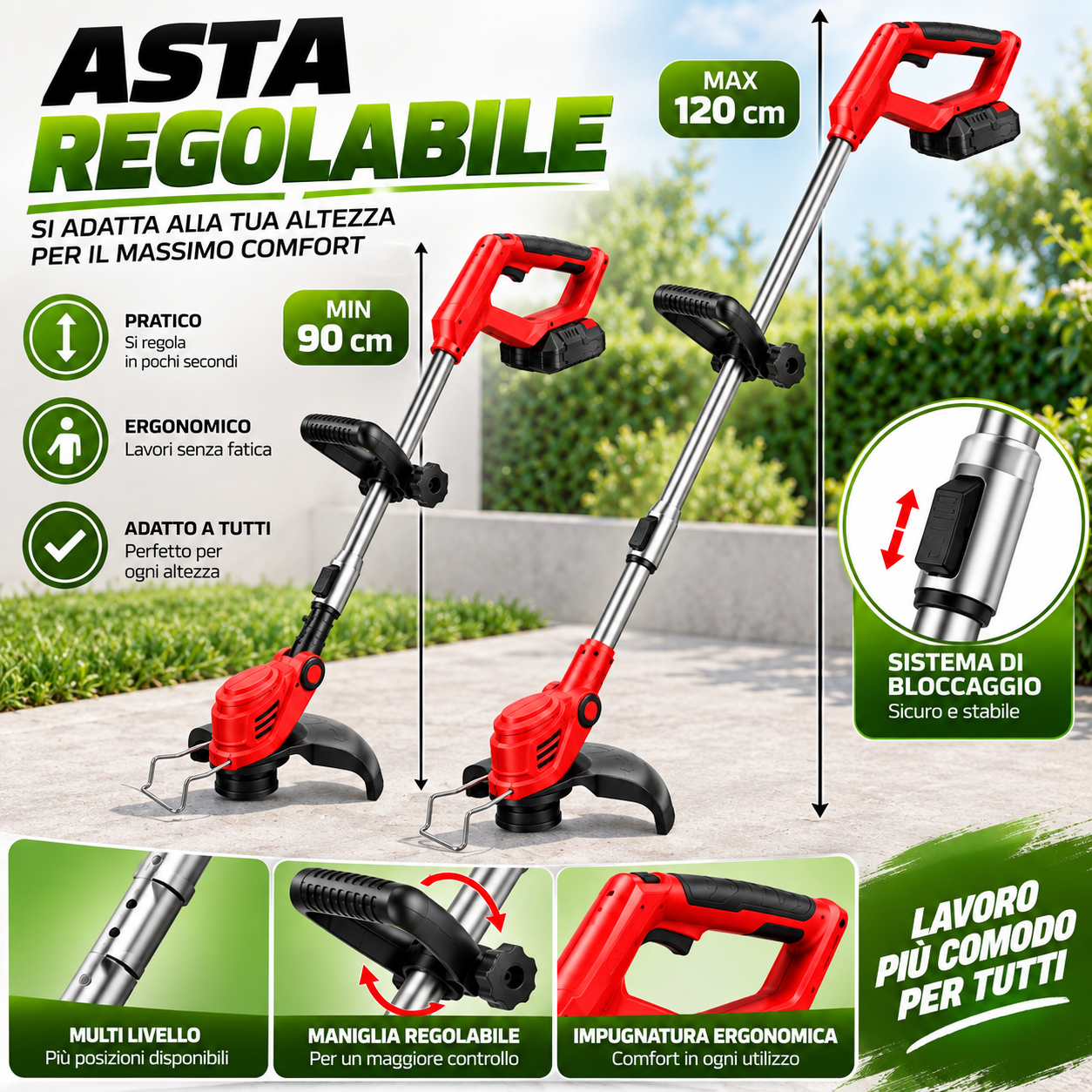  decespugliatore  800w tagliabordi senza fili asta regolabile per giardino - foto 4