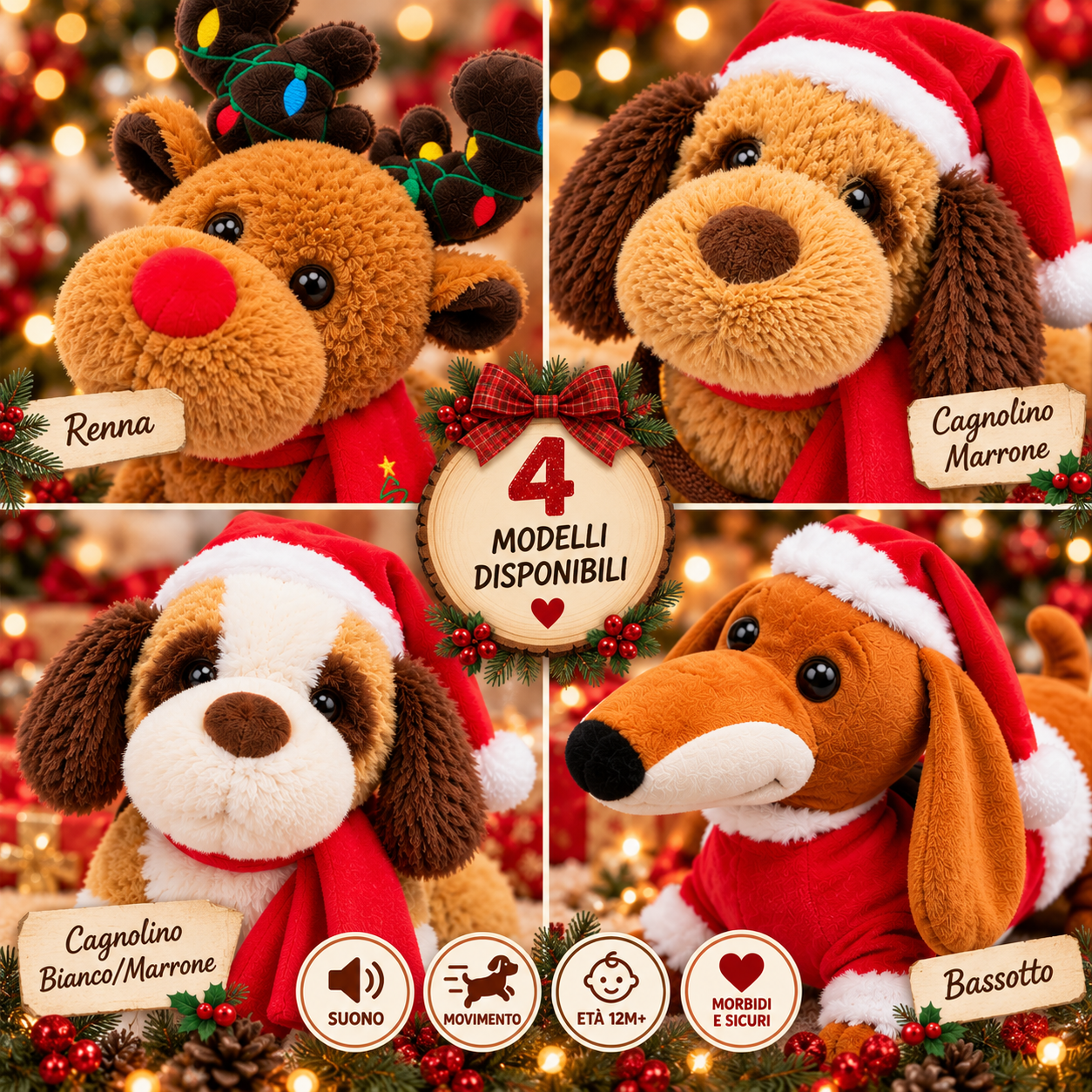 peluche natalizio interattivo con movimento e suono – cagnolino e renna – decorazione e idea regalo di natale - foto 4 peluche natalizio interattivo con movimento e suono – cagnolino e renna – decorazione e idea regalo di natale - foto 4