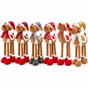 Renna natalizia decorativa con gambe allungabili fino a 80cm pupazzo di natale in tessuto con cappello, sciarpa e scarpe