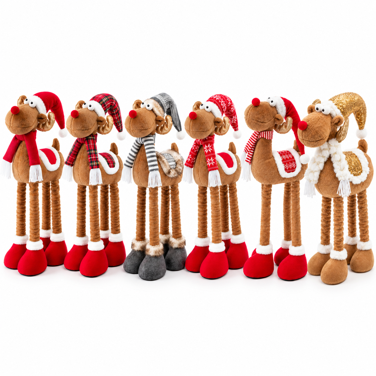 renna natalizia decorativa con gambe allungabili fino a 80cm pupazzo di natale in tessuto con cappello, sciarpa e scarpe - foto 1 renna natalizia decorativa con gambe allungabili fino a 80cm pupazzo di natale in tessuto con cappello, sciarpa e scarpe - foto 1