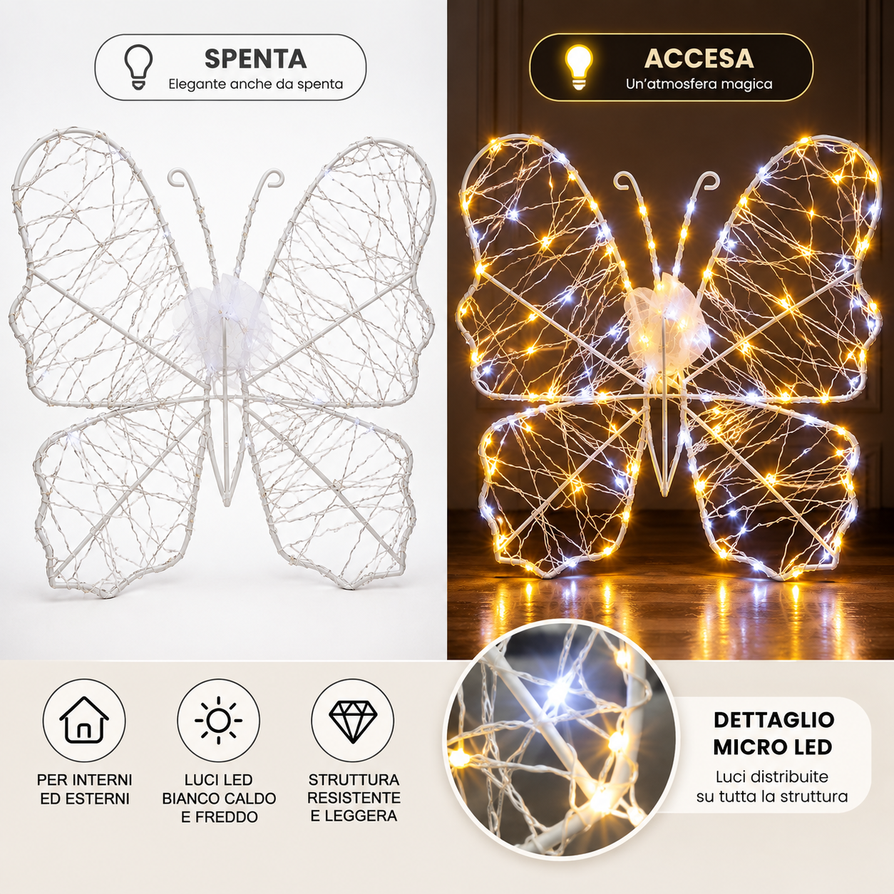 farfalla luminosa led 3d decorativa con micro luci bianco caldo e freddo decorazione interno ed esterno - foto 4 farfalla luminosa led 3d decorativa con micro luci bianco caldo e freddo decorazione interno ed esterno - foto 4