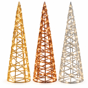 Albero di natale decorativo a cono con luci led  struttura intrecciata in metallo  decorazione natalizia luminosa