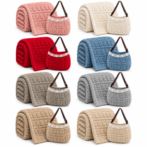 Coperta morbida con borsa coordinata  fantasia in rilie...