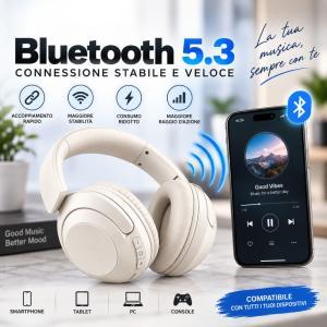 Cuffie wireless bluetooth 5.3 on-ear con microfono