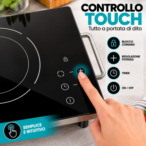 Piastra elettrica in vetroceramica a 1 fornello  piano cottura portatile con comandi touch