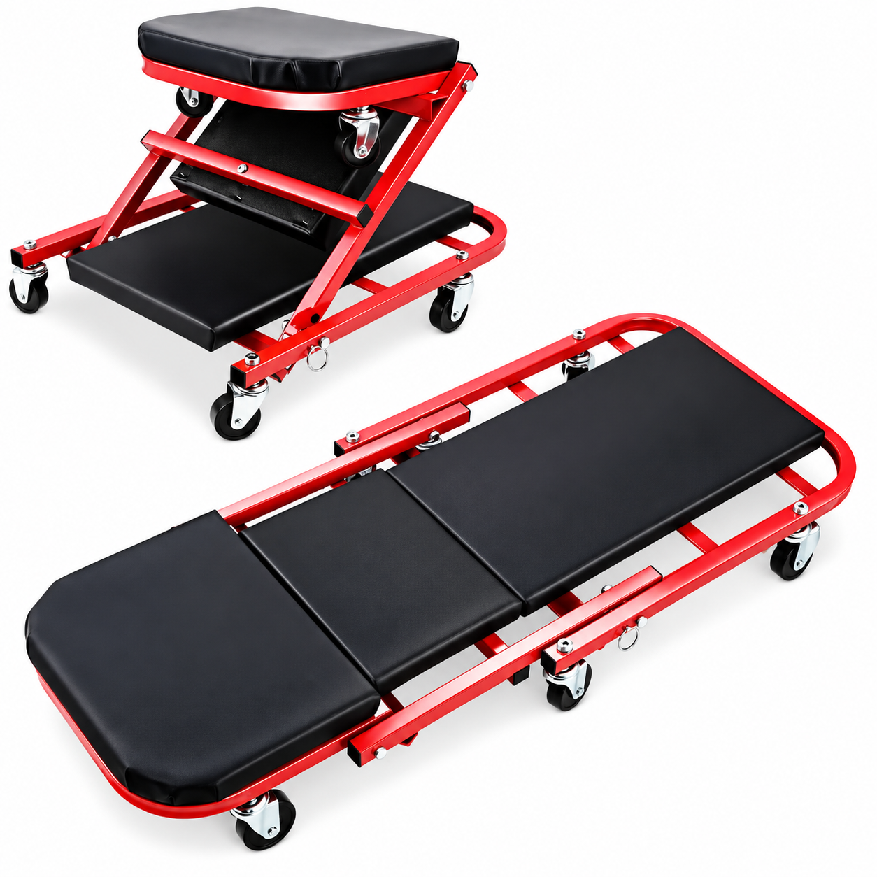 lettino sottomacchina trasformabile 2 in 1 con ruote – carrello e sgabello da meccanico per officina - foto 1