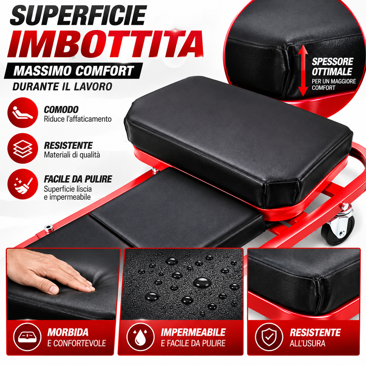  lettino sottomacchina trasformabile 2 in 1 con ruote – carrello e sgabello da meccanico per officina - foto 4