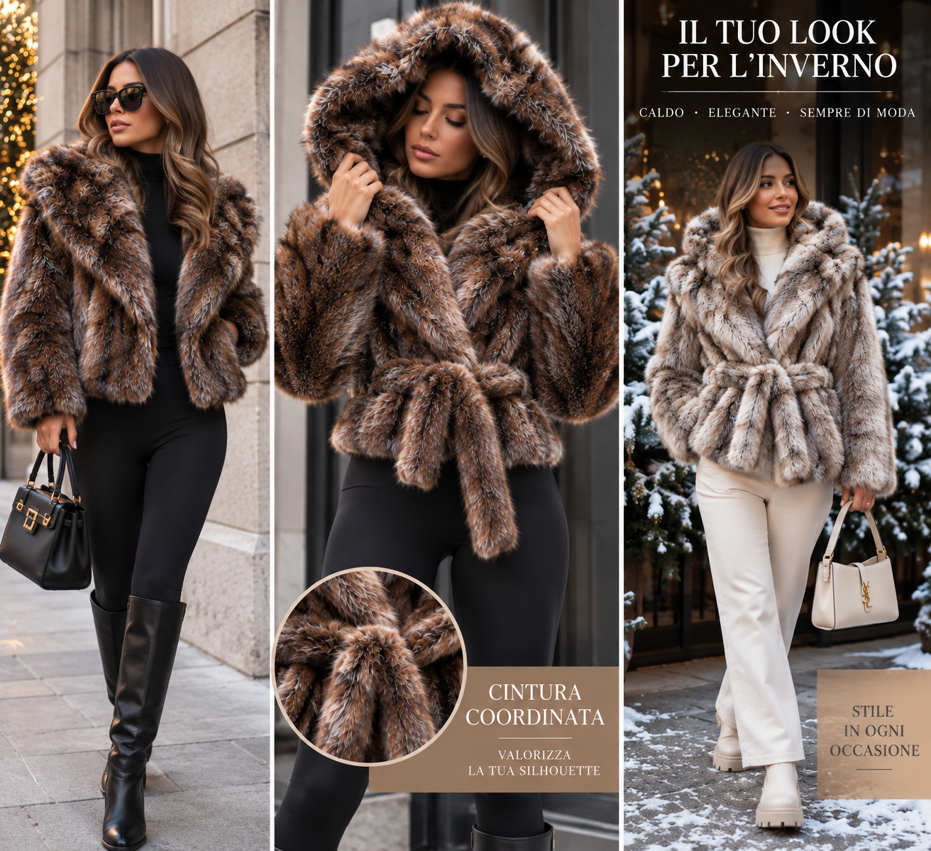 cappotto donna effetto ecopelliccia collo ampio o cappuccio - foto 2 cappotto donna effetto ecopelliccia collo ampio o cappuccio - foto 2