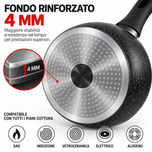 Set 3 padelle 20/24/28 cm in alluminio forgiato antiaderente stone effect  induzione