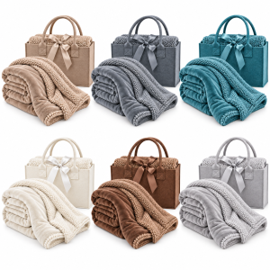 Coppia plaid agnellato 130x160 cm con borsa in feltro  ...