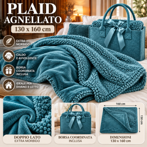 Plaid agnellato 130x160 cm con borsa in feltro  coperta morbida e calda con effetto sherpa