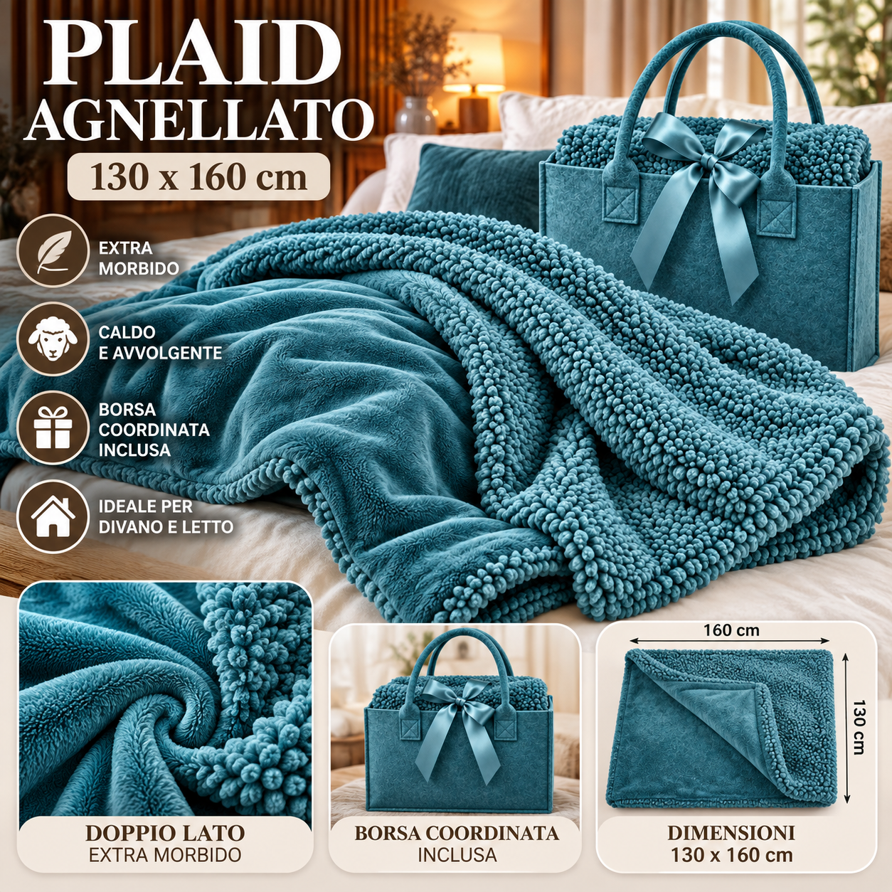 coppia plaid agnellato 130x160 cm con borsa in feltro coperta morbida e calda con effetto sherpa - foto 2 coppia plaid agnellato 130x160 cm con borsa in feltro coperta morbida e calda con effetto sherpa - foto 2