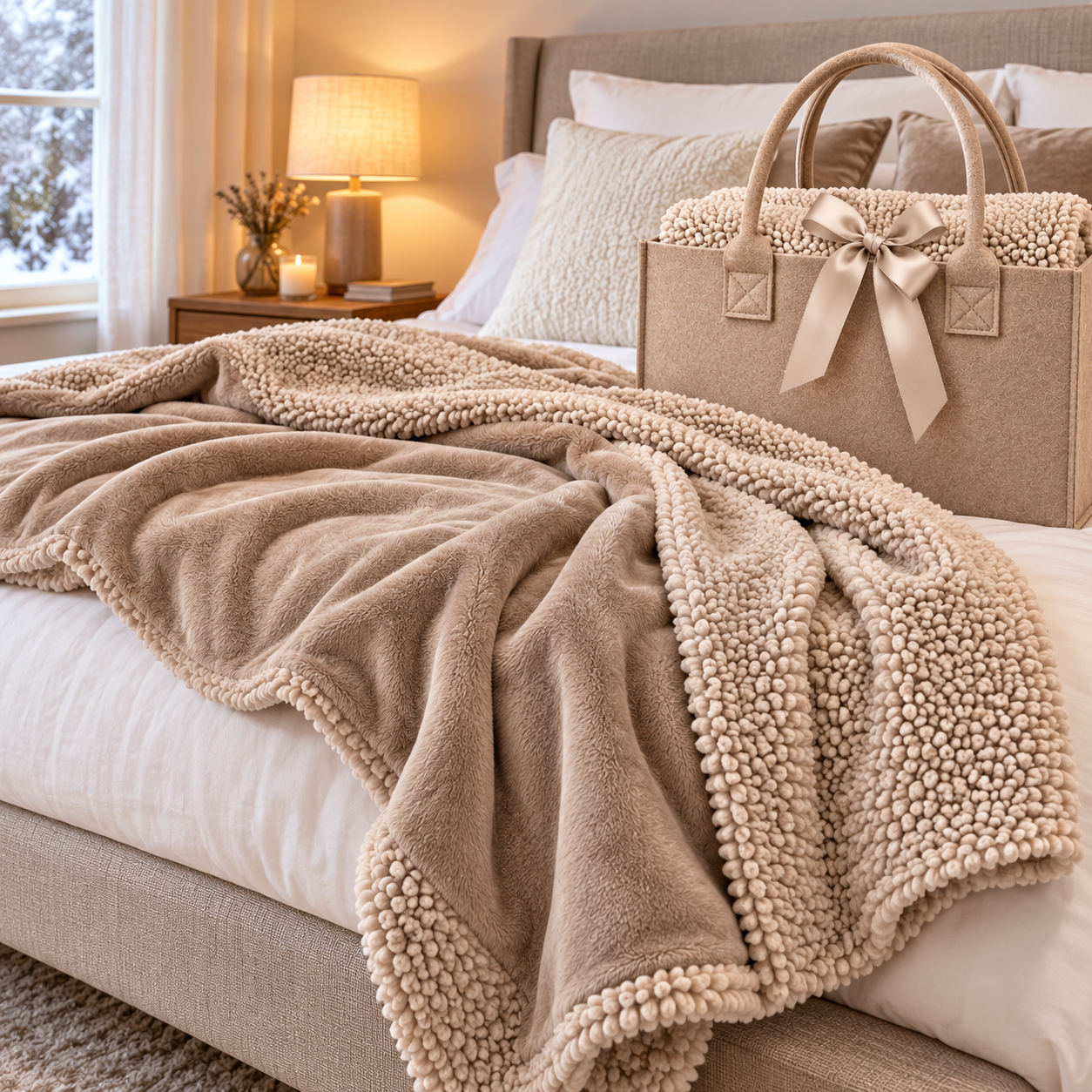 coppia plaid agnellato 130x160 cm con borsa in feltro coperta morbida e calda con effetto sherpa - foto 3 coppia plaid agnellato 130x160 cm con borsa in feltro coperta morbida e calda con effetto sherpa - foto 3