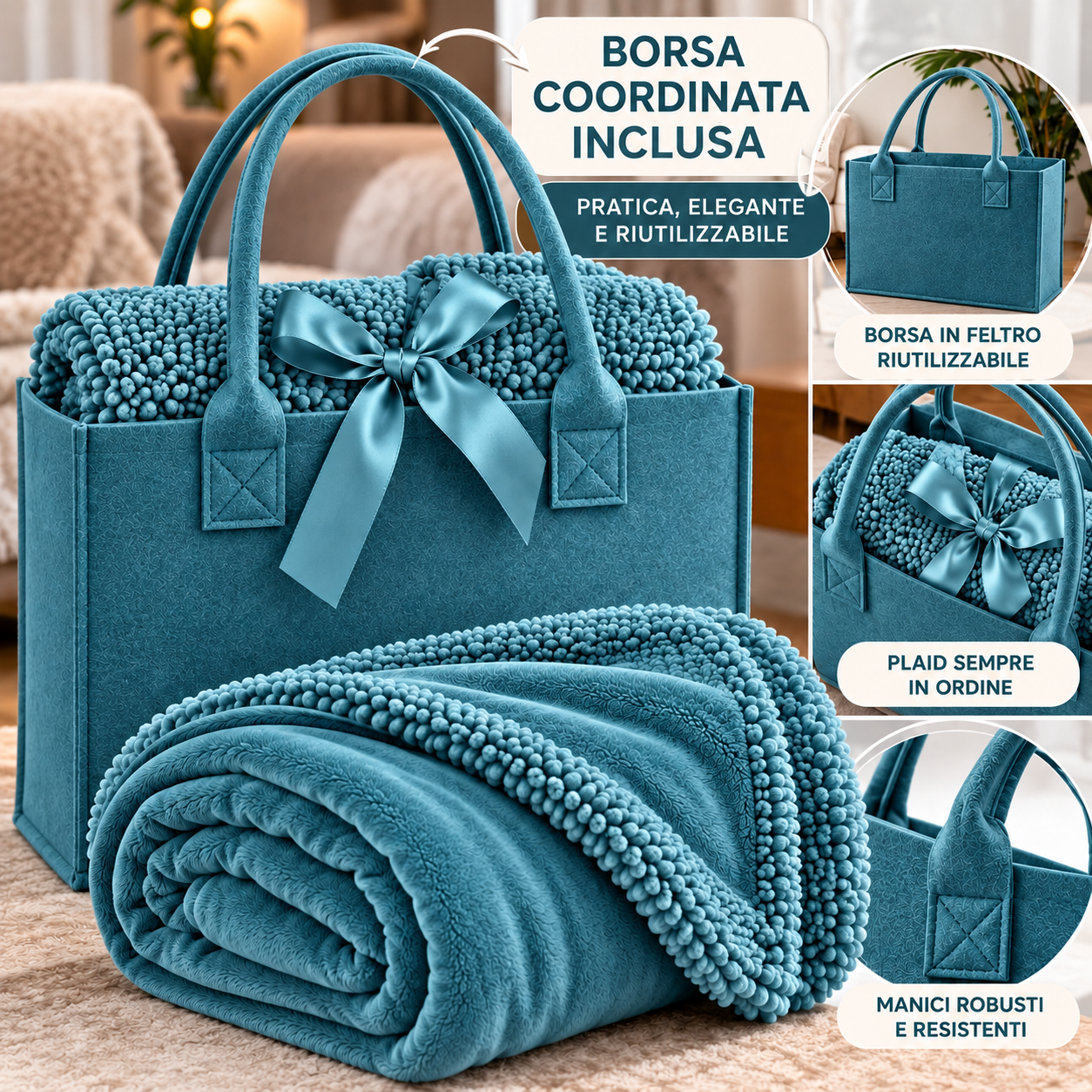 coppia plaid agnellato 130x160 cm con borsa in feltro coperta morbida e calda con effetto sherpa - foto 4 coppia plaid agnellato 130x160 cm con borsa in feltro coperta morbida e calda con effetto sherpa - foto 4