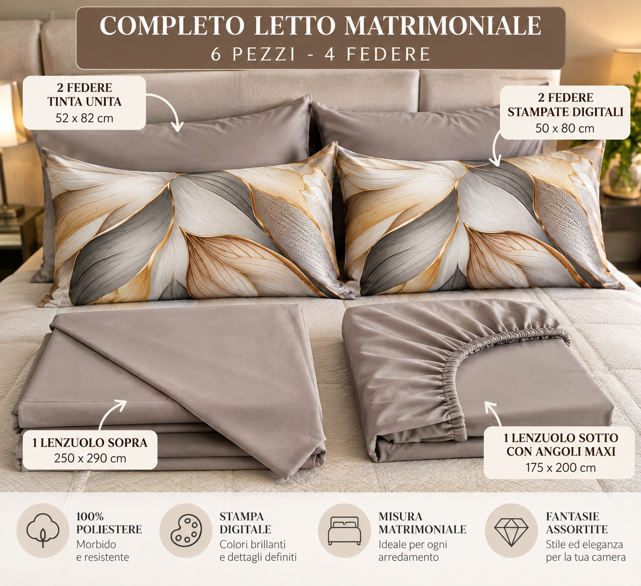  completo letto matrimoniale  digital con 4 federe - foto 3
