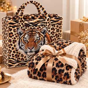 Plaid animalier morbido e caldo con interno in sherpa e borsa coordinata