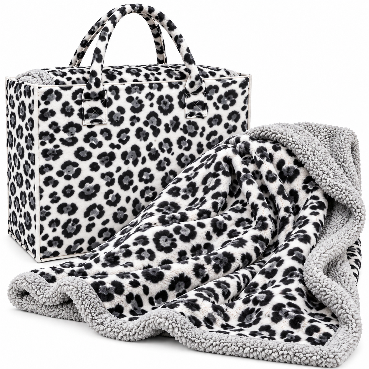 plaid animalier morbido e caldo con interno in sherpa e borsa coordinata - foto 3 plaid animalier morbido e caldo con interno in sherpa e borsa coordinata - foto 3