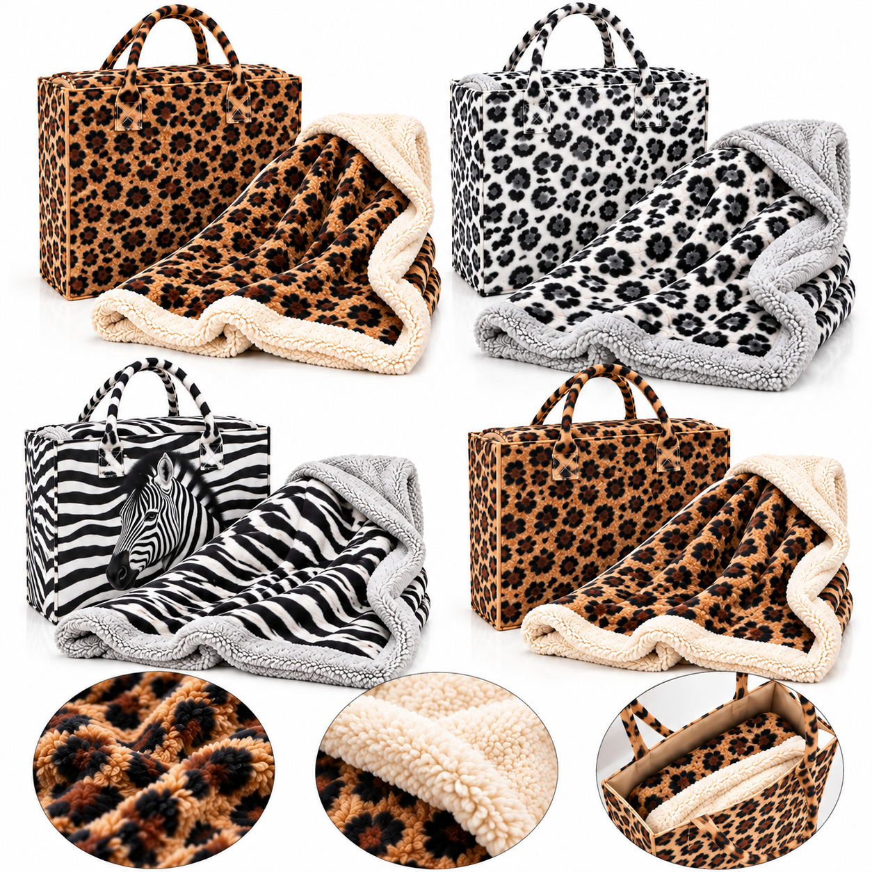 plaid animalier morbido e caldo con interno in sherpa e borsa coordinata - foto 4 plaid animalier morbido e caldo con interno in sherpa e borsa coordinata - foto 4