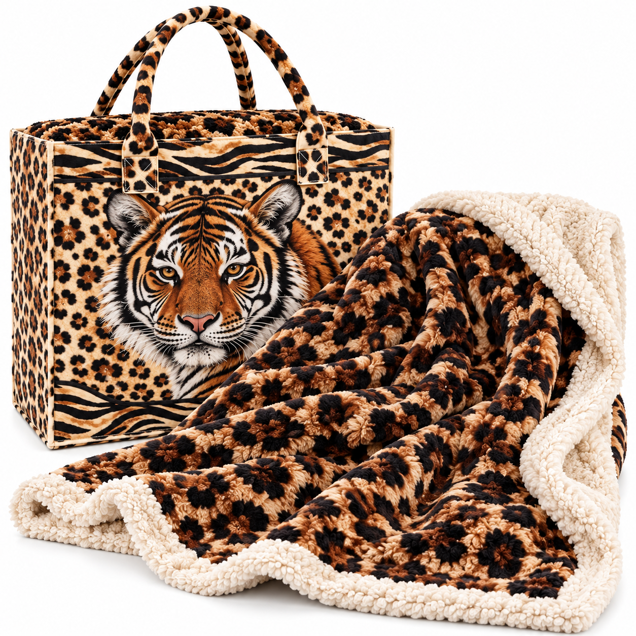plaid animalier morbido e caldo con interno in sherpa e borsa coordinata - foto 5 plaid animalier morbido e caldo con interno in sherpa e borsa coordinata - foto 5