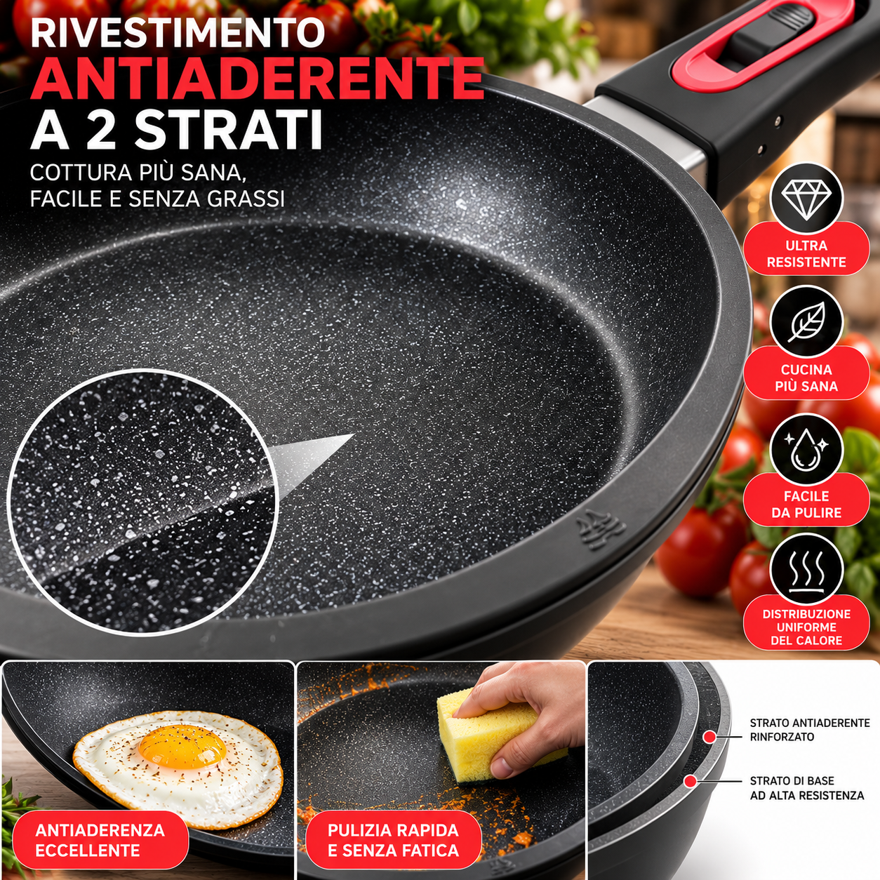 set 3 padelle in alluminio forgiato con 3 coperchi in vetro con manici removibili salvaspazio - foto 5 set 3 padelle in alluminio forgiato con 3 coperchi in vetro con manici removibili salvaspazio - foto 5